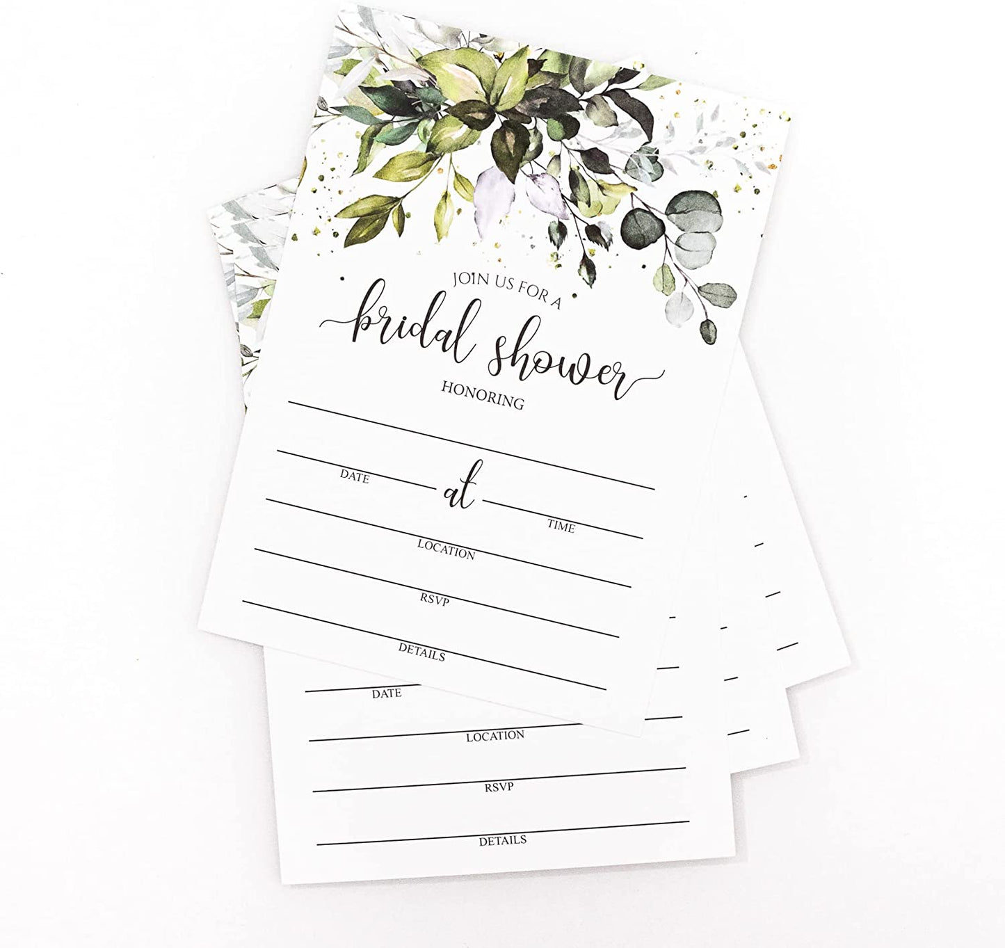 50 Greenery Eucalyptus Bridal Shower Invitations and 50 Envelopes (Large Size 5x7) - (100 pieces)