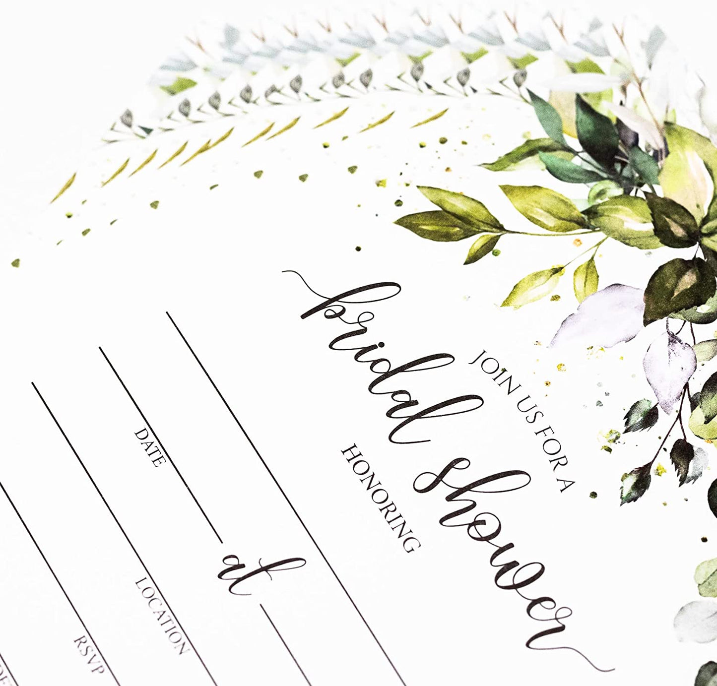 50 Greenery Eucalyptus Bridal Shower Invitations and 50 Envelopes (Large Size 5x7) - (100 pieces)