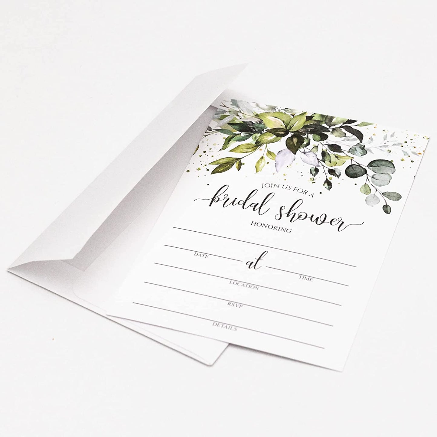 50 Greenery Eucalyptus Bridal Shower Invitations and 50 Envelopes (Large Size 5x7) - (100 pieces)