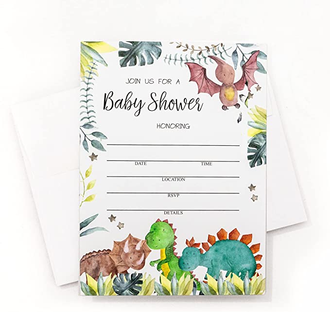 50 Dinosaur Baby Shower Invitations and Envelopes (Large Size 5x7) Boy Baby Shower Invite (5X7 Large)