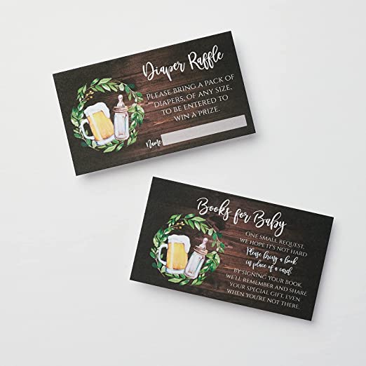 Set of 25 Dark Wood Brewing Baby Shower Invitations with Diaper Raffle Tickets, Book Request Cards and Envelopes- Neutral Baby Shower Invites- Rustic Baby Shower Invitation Cards- couples shower co-ed Large 5X7 inches