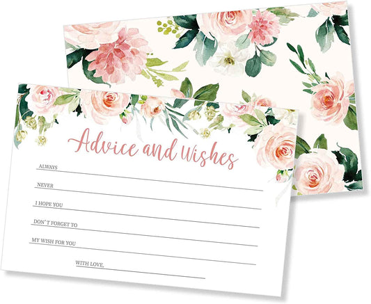 Set of 50 Advice and Wishes Cards - Double Sided Floral Cards, For Bride and Groom, Baby Shower, Bridal Shower, Wedding Shower, Couples Shower, Graduation Party, Anniversary, Retirement Party