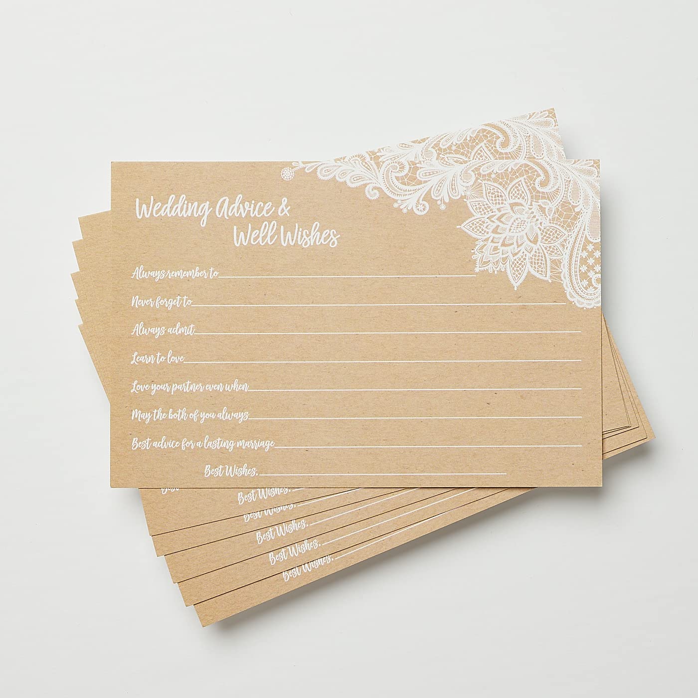 50 Wedding Advice and Well Wishes - Rustic Kraft Lace (50-Cards) Reception Wishing Guest Book Alternative, Bridal Shower Games Note Card Marriage Best Advice Bride to Be or for Mr &amp; Mrs