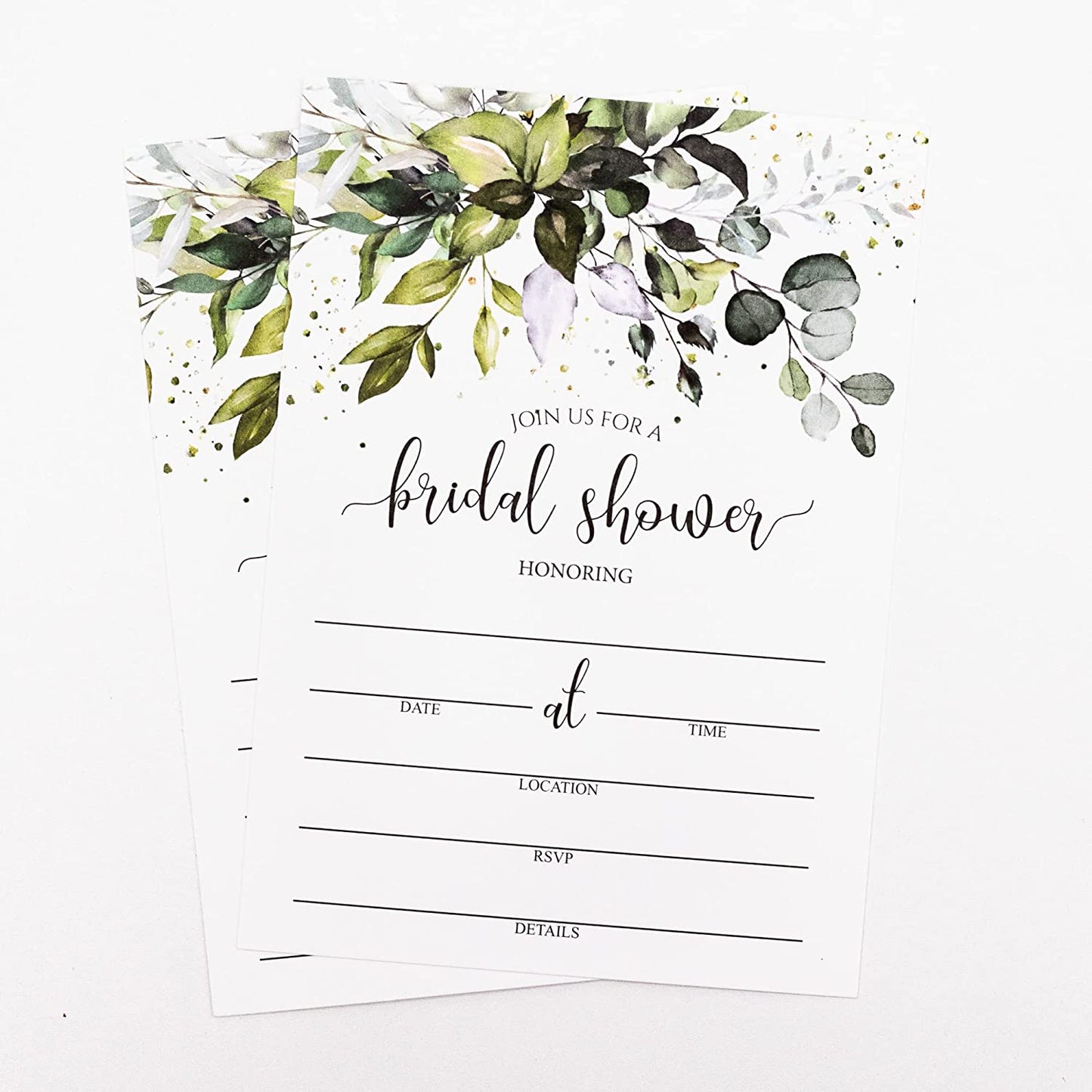 50 Greenery Eucalyptus Bridal Shower Invitations and 50 Envelopes (Large Size 5x7) - (100 pieces)