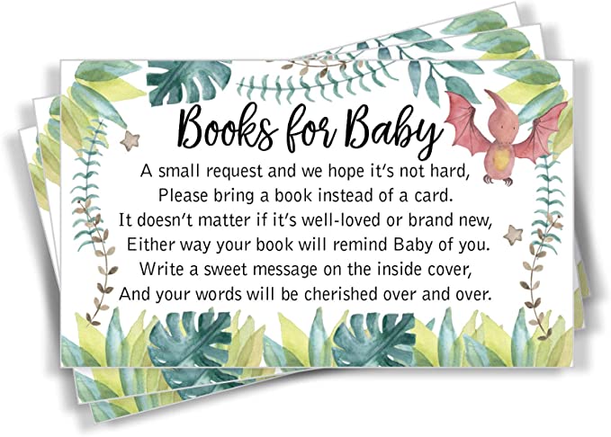 50 Books for Baby Request Insert Card for Boy Dinosaur Baby Shower Invitations or invites, Cute Bring A Book Instead of A Card Theme for Gender Reveal Party Story Games