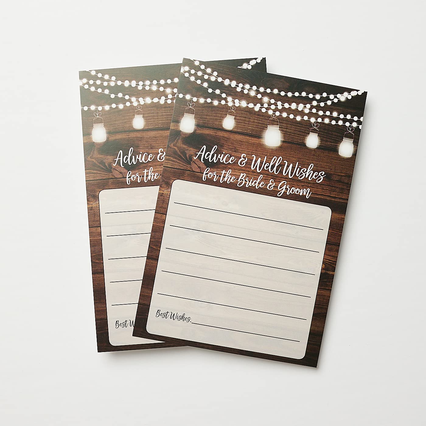 50 Rustic Wedding Advice and Well Wishes for The Bride and Groom - Wood and Lights - Guest Book Alternative - Bridal Shower Games (50-Cards)