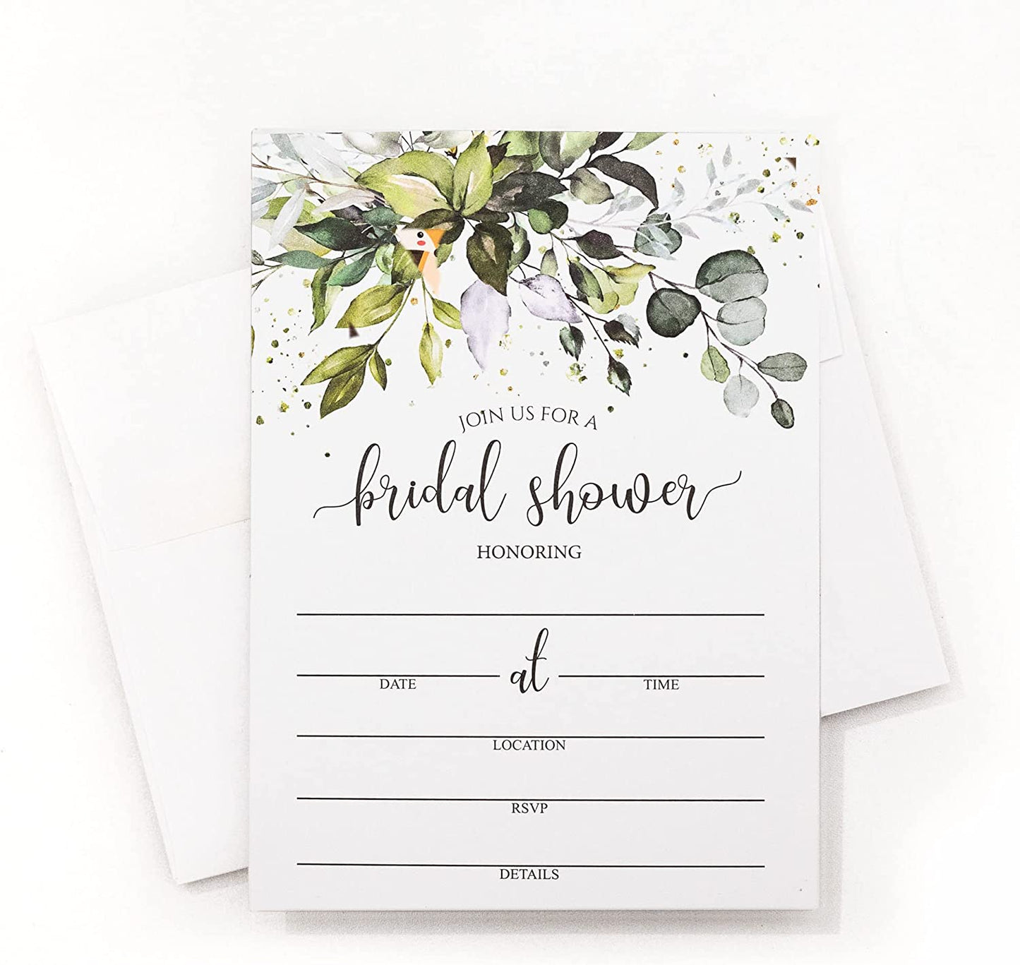 50 Greenery Eucalyptus Bridal Shower Invitations and 50 Envelopes (Large Size 5x7) - (100 pieces)