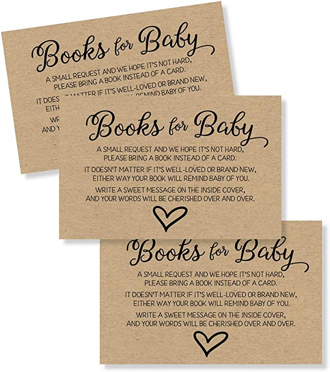 50 Gender Neutral Kraft Baby Shower Book Insert Request Cards (50-Cards)