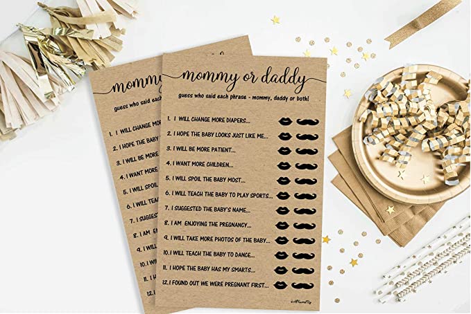 50 Mommy or Daddy? Who Said It Game Sheets Kraft Rustic (50-sheets) Fun Baby Shower Game Activity