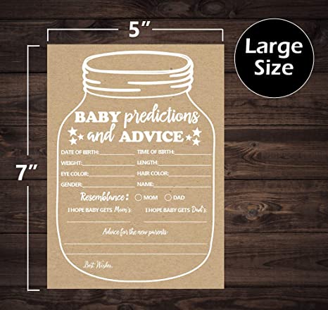 50 Kraft Mason Jar Advice and Prediction Cards for Baby Shower (Large 5x7) New Mom & Dad Card Mommy & Daddy To Be For Girl or Boy Babies New Parent Message Advice Book Gender Neutral Rustic (50-cards)