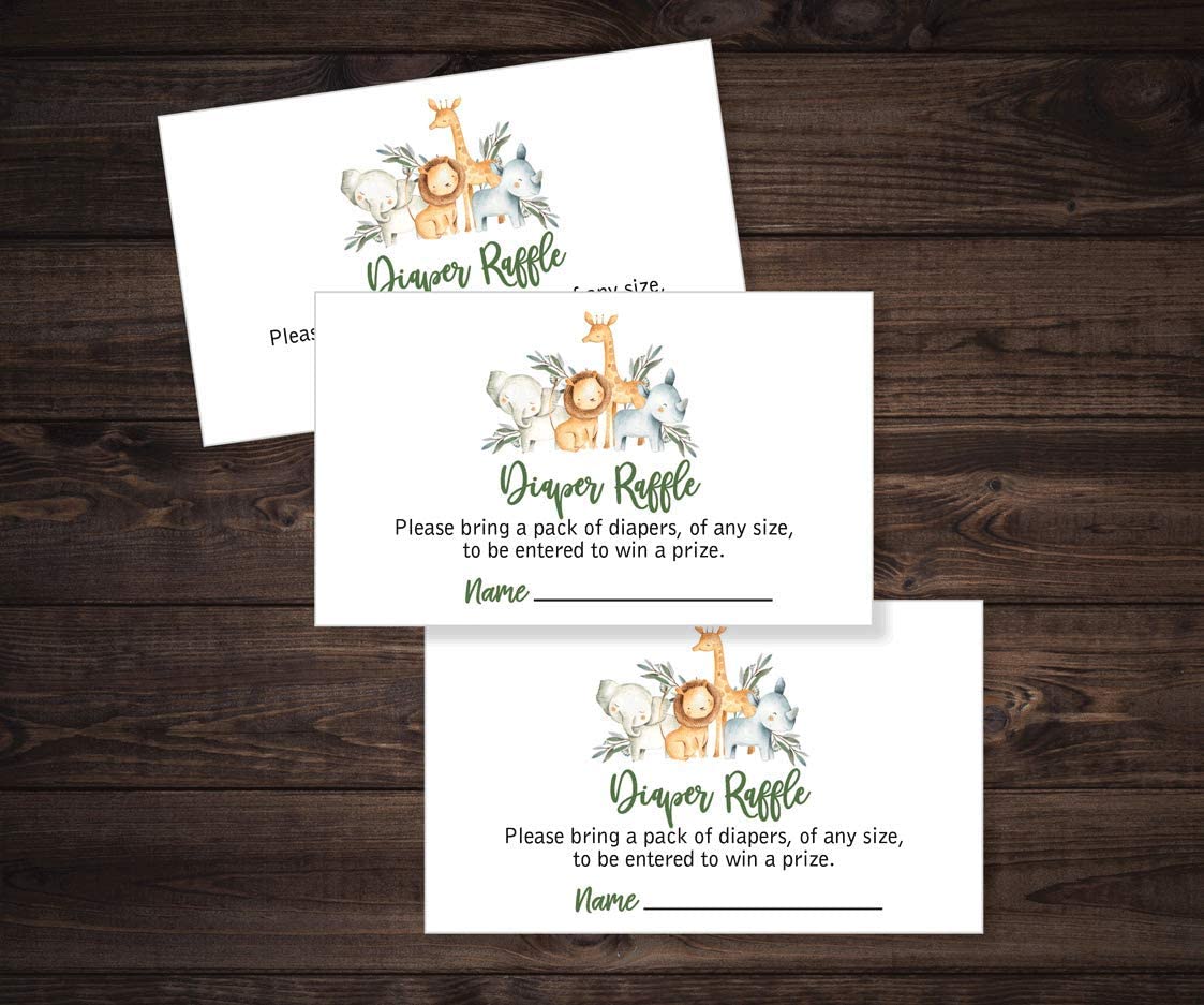 25 Wreath Safari Greenery Baby Shower Invitations (Large Size 5X7 inches), Diaper Raffle Tickets, Baby Shower Book Request Cards with Envelopes Jungle Animal Invites for Boy Neutral Baby Showers