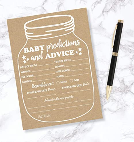 50 Kraft Mason Jar Advice and Prediction Cards for Baby Shower (Large 5x7) New Mom & Dad Card Mommy & Daddy To Be For Girl or Boy Babies New Parent Message Advice Book Gender Neutral Rustic (50-cards)