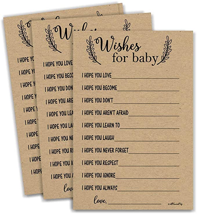 50 Kraft Rustic Wishes for Baby Cards - Baby Shower - Gender Neutral - Well Wishes for Boy or Girl