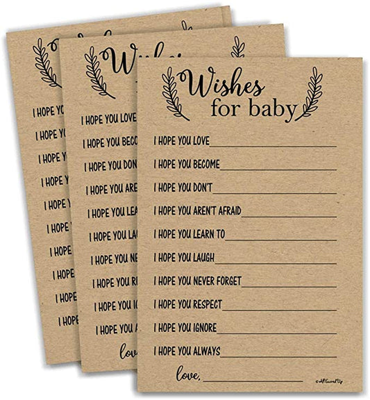 50 Kraft Rustic Wishes for Baby Cards - Baby Shower - Gender Neutral - Well Wishes for Boy or Girl