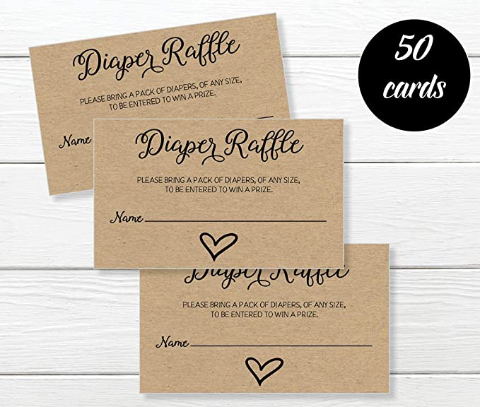 50 Gender Neutral Kraft Baby Shower Diaper Raffle Tickets, Lottery Insert Cards for Heart Baby Shower Invitations Supplies Games for Baby Gender Tickets (50-Cards)