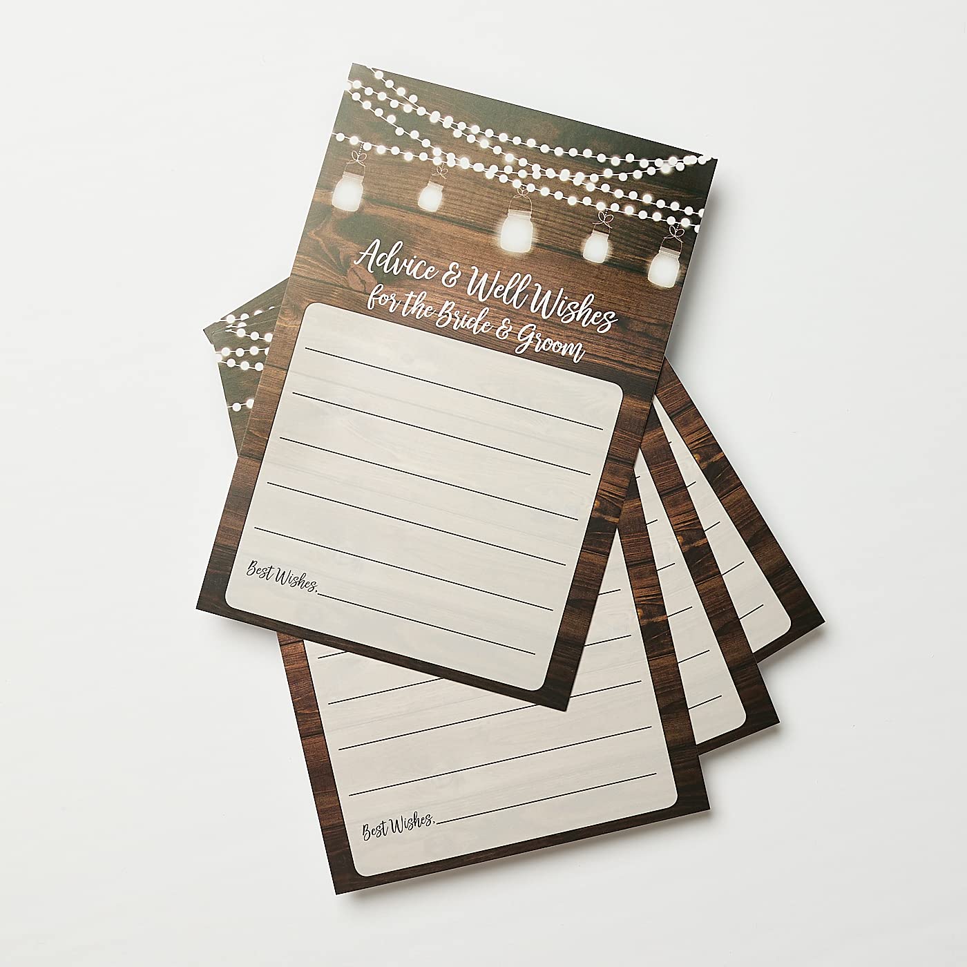 50 Rustic Wedding Advice and Well Wishes for The Bride and Groom - Wood and Lights - Guest Book Alternative - Bridal Shower Games (50-Cards)