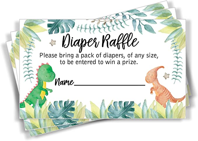 50 Dinosaur Diaper Raffle Tickets Diaper Raffle Ticket Lottery Insert Cards Baby Shower Invitations, Supplies and Games for Baby Reveal Party, Gender Neutral Bring a Pack of Diapers