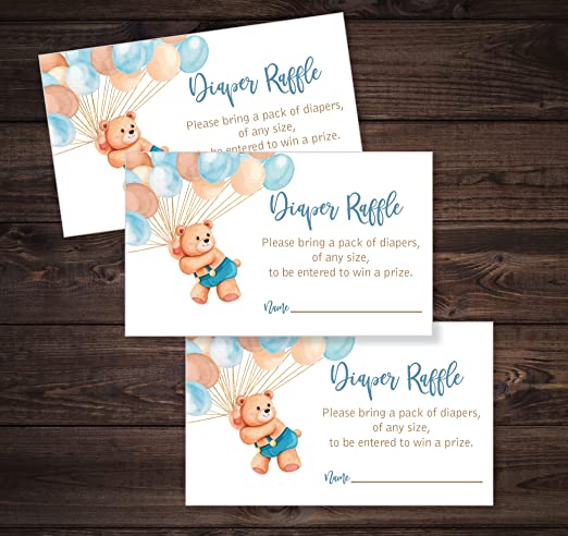 25 Teddy Bear Balloon Up Up and Away Can Bearly Wait Boy Baby Shower Invitations (Large Size 5X7 inches), Diaper Raffle Tickets, Baby Shower Book Request Cards with Envelopes Invites for Boys Baby Showers