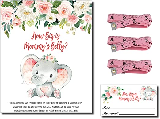 How Big is Mommy's Belly - Pink Elephant (54 Pieces) Fun, Easy Girl Baby Shower Game, Large Game Sign