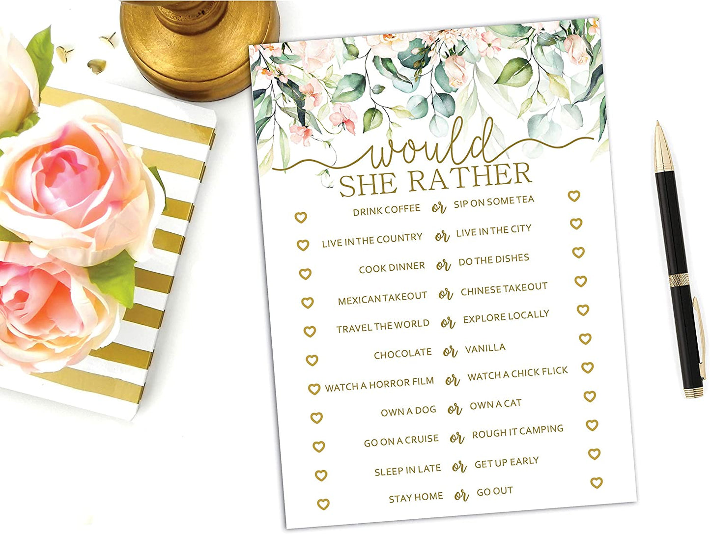 Bridal Shower Bachelorette Games, Floral Watercolor Greenery Gold, He Said She Said, Find The Guest Quest, Would She Rather, What's In Your Phone Game, 25 games each…