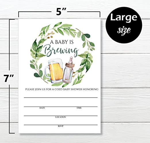 Set of 25 Baby is Brewing Baby Shower Invitations for Boy or Girl with Diaper Raffle Tickets, Baby Shower Book Request Cards and Envelopes- Coed Baby Shower Invitations- Large Size 5X7 inches