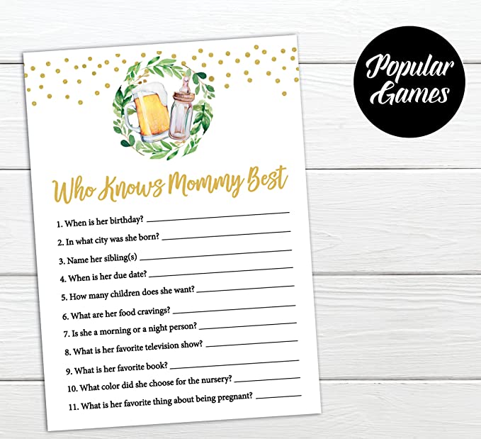 Baby is Brewing Baby Shower Games Gender Neutral - 4 Games Double Sided, Who Knows Mommy Best Baby Shower Game Funny, Advice Cards, Baby Prediction & Advice Cards, Gender Reveal Games, 25 Games Each