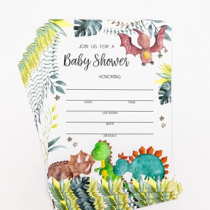 50 Dinosaur Baby Shower Invitations and Envelopes (Large Size 5x7) Boy Baby Shower Invite (5X7 Large)