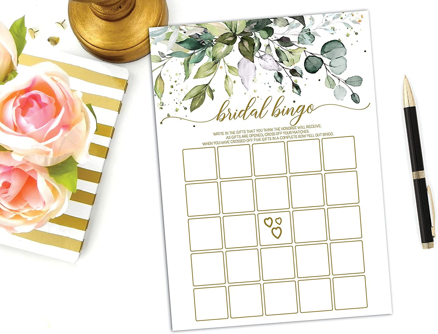 Bridal Shower Bachelorette Games, Eucalyptus Greenery, He Said She Said, Wedding Gift Bingo, Would She Rather, Emoji Picture Game, 25 games each (Double Sided)