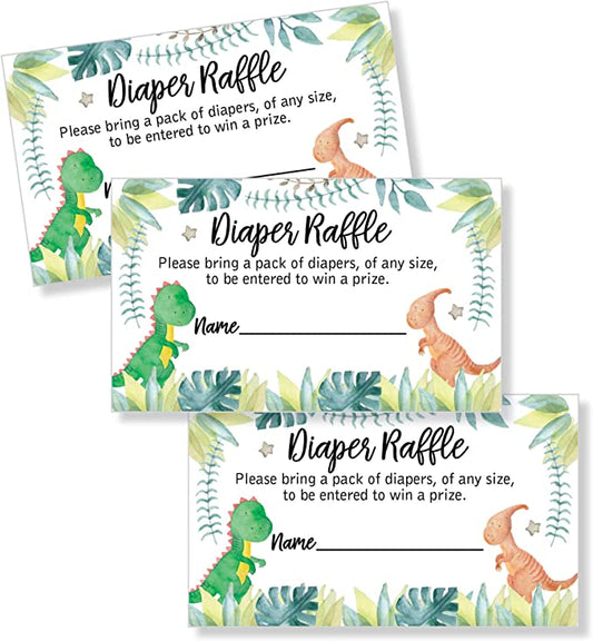 50 Dinosaur Diaper Raffle Tickets Diaper Raffle Ticket Lottery Insert Cards Baby Shower Invitations, Supplies and Games for Baby Reveal Party, Gender Neutral Bring a Pack of Diapers