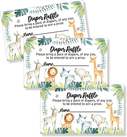 25 Safari Jungle Baby Shower Invitations (LARGE SIZE 5X7 INCHES), Diaper Raffle Tickets, Baby Shower Book Request Cards with Envelopes Greenery Jungle Animal Invites for Boy Baby Showers