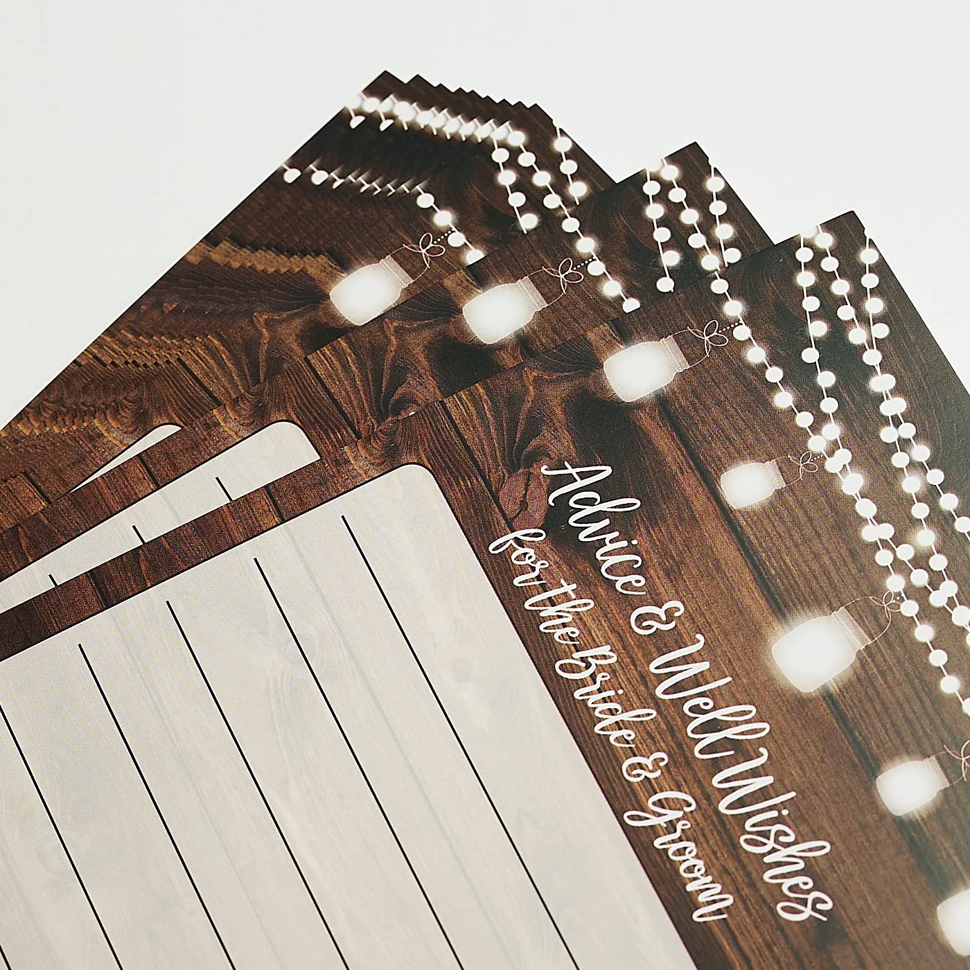 50 Rustic Wedding Advice and Well Wishes for The Bride and Groom - Wood and Lights - Guest Book Alternative - Bridal Shower Games (50-Cards)