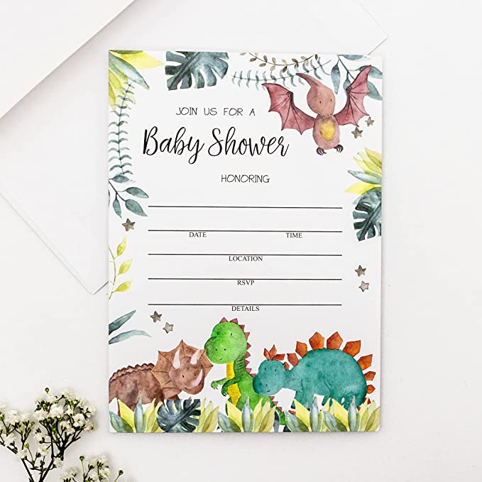 50 Dinosaur Baby Shower Invitations and Envelopes (Large Size 5x7) Boy Baby Shower Invite (5X7 Large)