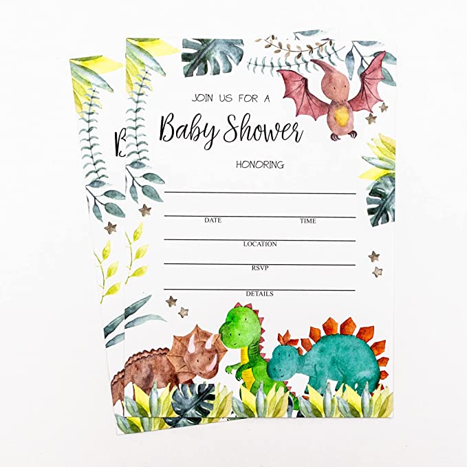 50 Dinosaur Baby Shower Invitations and Envelopes (Large Size 5x7) Boy Baby Shower Invite (5X7 Large)