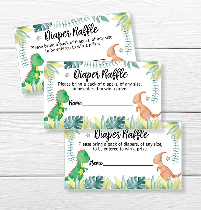 50 Dinosaur Diaper Raffle Tickets Diaper Raffle Ticket Lottery Insert Cards Baby Shower Invitations, Supplies and Games for Baby Reveal Party, Gender Neutral Bring a Pack of Diapers