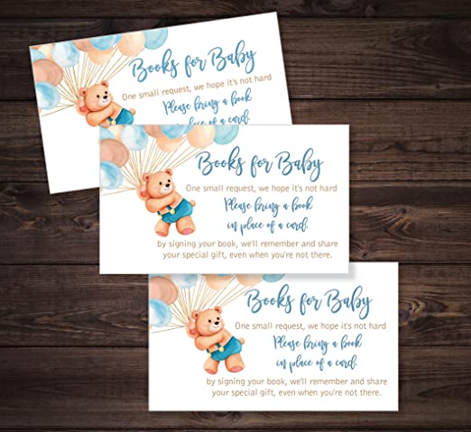 25 Teddy Bear Balloon Up Up and Away Can Bearly Wait Boy Baby Shower Invitations (Large Size 5X7 inches), Diaper Raffle Tickets, Baby Shower Book Request Cards with Envelopes Invites for Boys Baby Showers