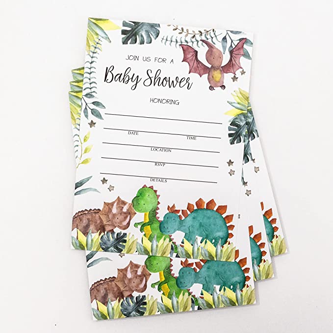 50 Dinosaur Baby Shower Invitations and Envelopes (Large Size 5x7) Boy Baby Shower Invite (5X7 Large)