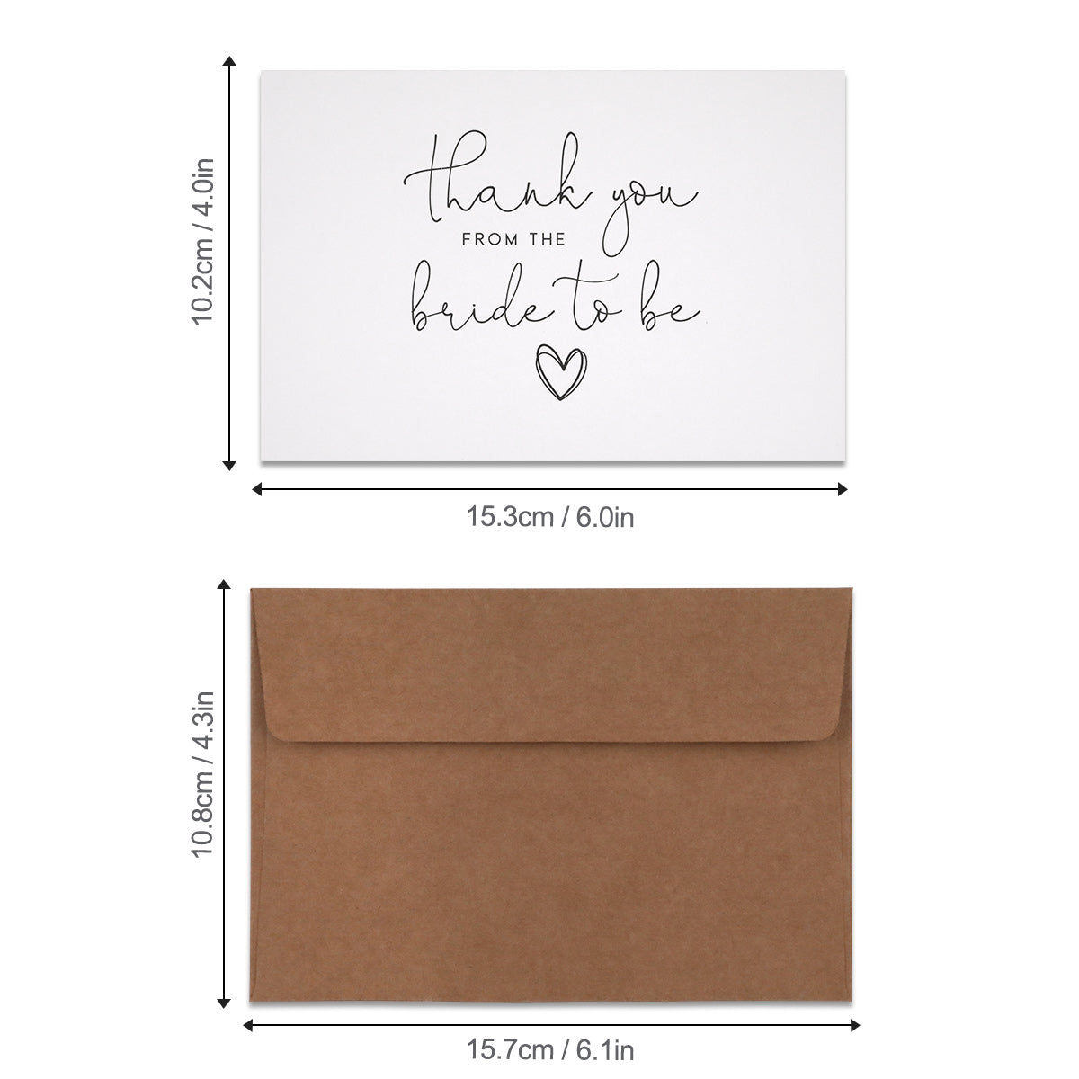 Thank You From The Bride To Be Heart Cards with Kraft Envelopes, Box of 30