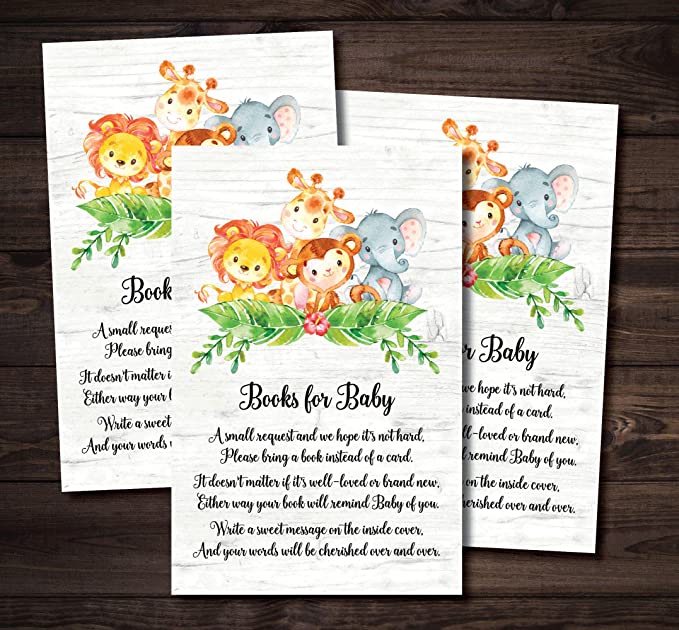 25 Sweet Safari Jungle Baby Shower Invitations and Envelopes (Large Size 5X7 inches), 25 Diaper Raffle Tickets, 25 Baby Shower Book Request Cards, Invites for Girl Boy Neutral Baby Showers Elephant