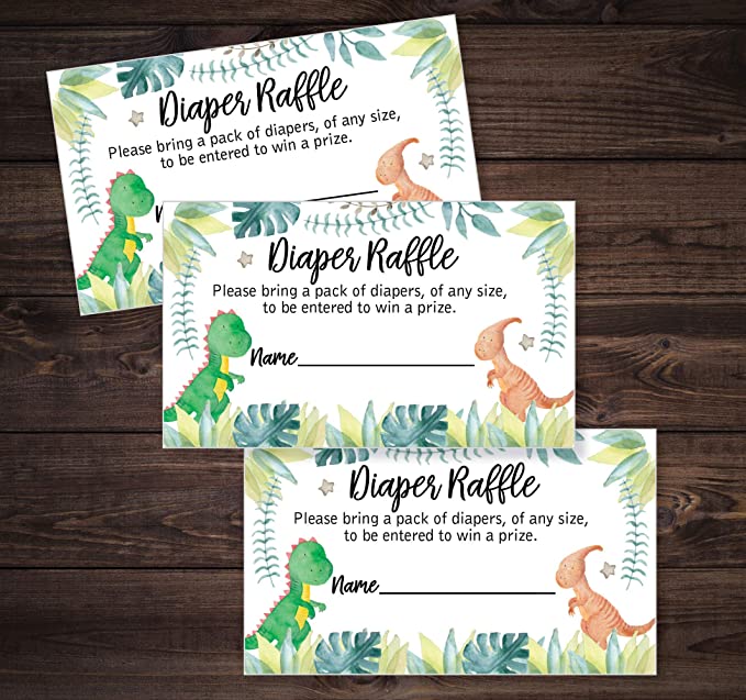 50 Dinosaur Diaper Raffle Tickets Diaper Raffle Ticket Lottery Insert Cards Baby Shower Invitations, Supplies and Games for Baby Reveal Party, Gender Neutral Bring a Pack of Diapers