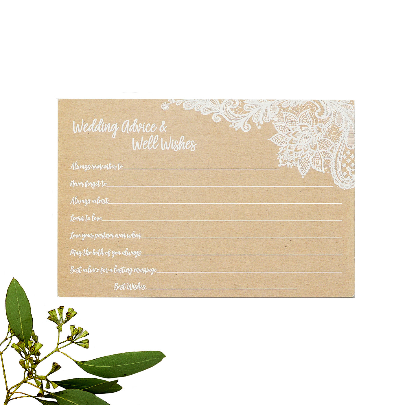 50 Wedding Advice and Well Wishes - Rustic Kraft Lace (50-Cards) Reception Wishing Guest Book Alternative, Bridal Shower Games Note Card Marriage Best Advice Bride to Be or for Mr &amp; Mrs