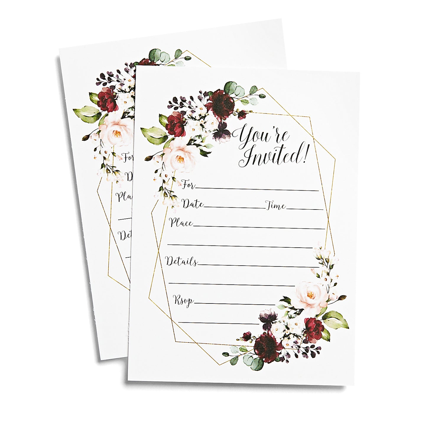 50 Elegant Floral Geometric Elegant Frame Invitation Burgundy Marsala Gold (Large Size 5x7)