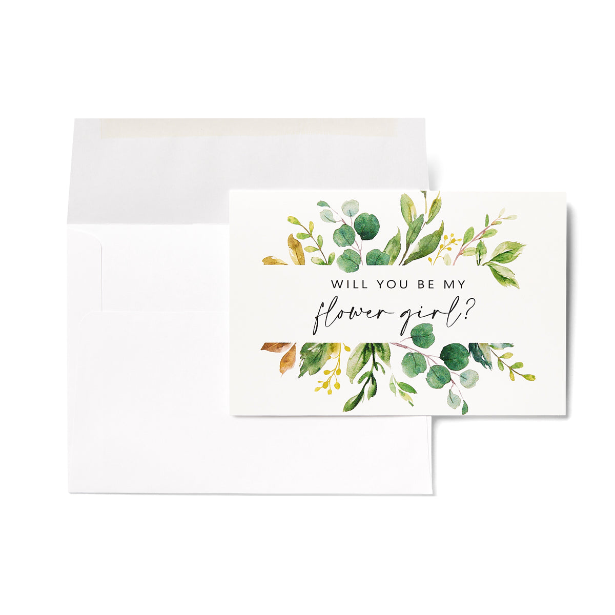 12 Greenery Bridesmaid Proposal Folded Cards and Envelopes, Includes 8 Will You Be My Bridesmaids, 1 for Matron of Honor, 2 for Maid of Honor &amp; 1 for Flower Girl