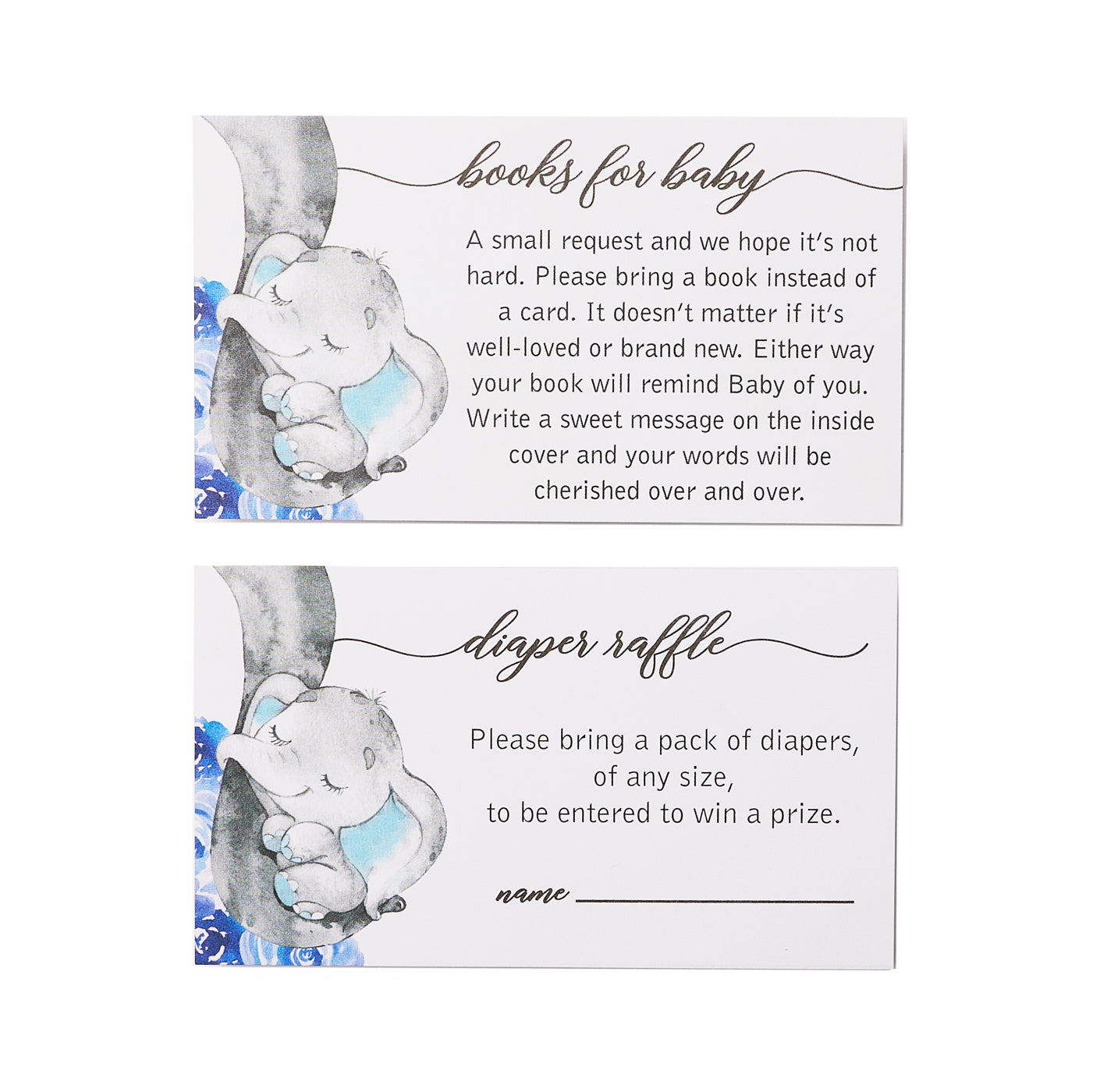 25 Elephant Jungle Baby Shower Invitations and Envelopes (Large Size 5X7 INCHES), 25 Diaper Raffle Tickets, 25 Baby Shower Book Request Cards, Floral Blue Elephant Animal Invites for Boy Baby Showers