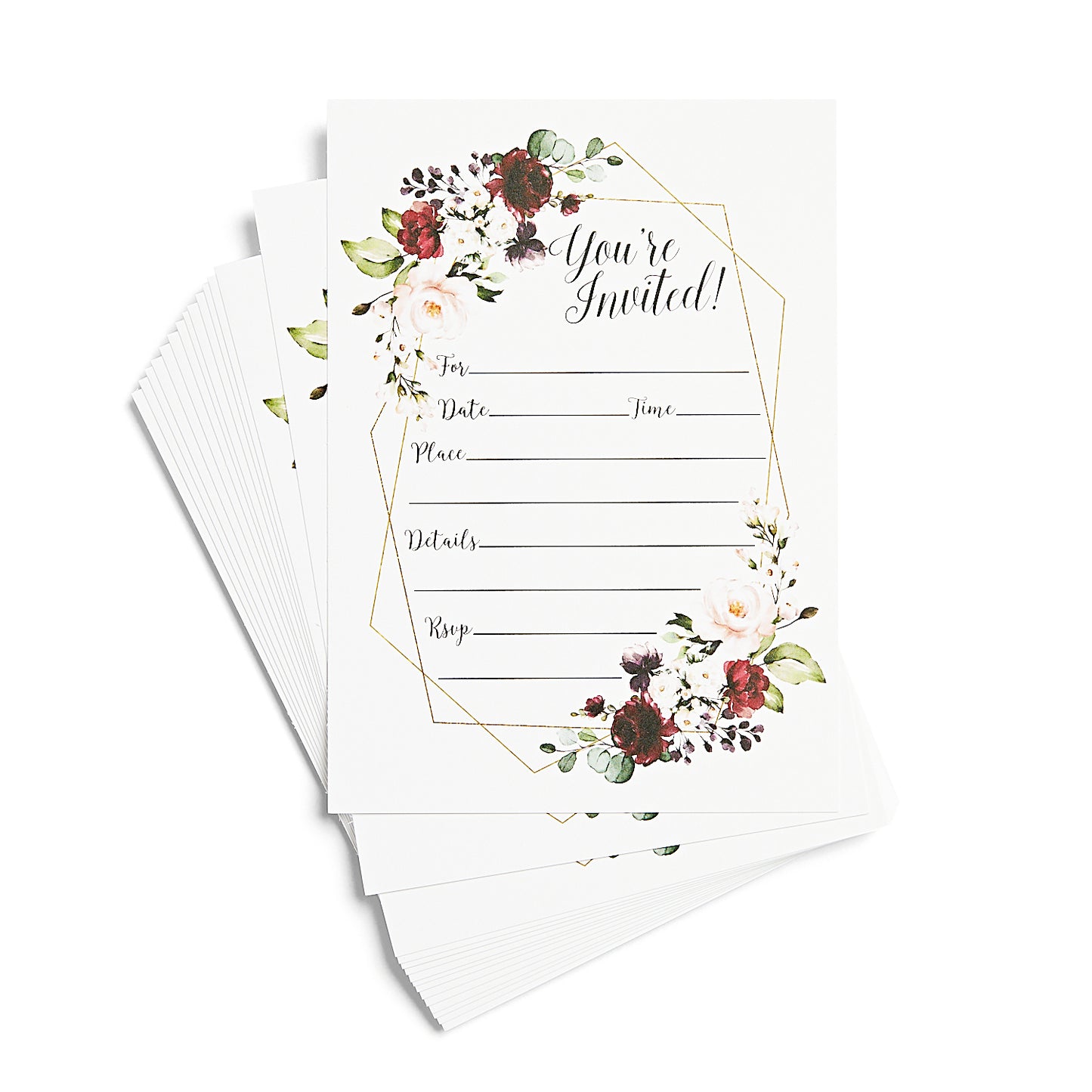 50 Elegant Floral Geometric Elegant Frame Invitation Burgundy Marsala Gold (Large Size 5x7)