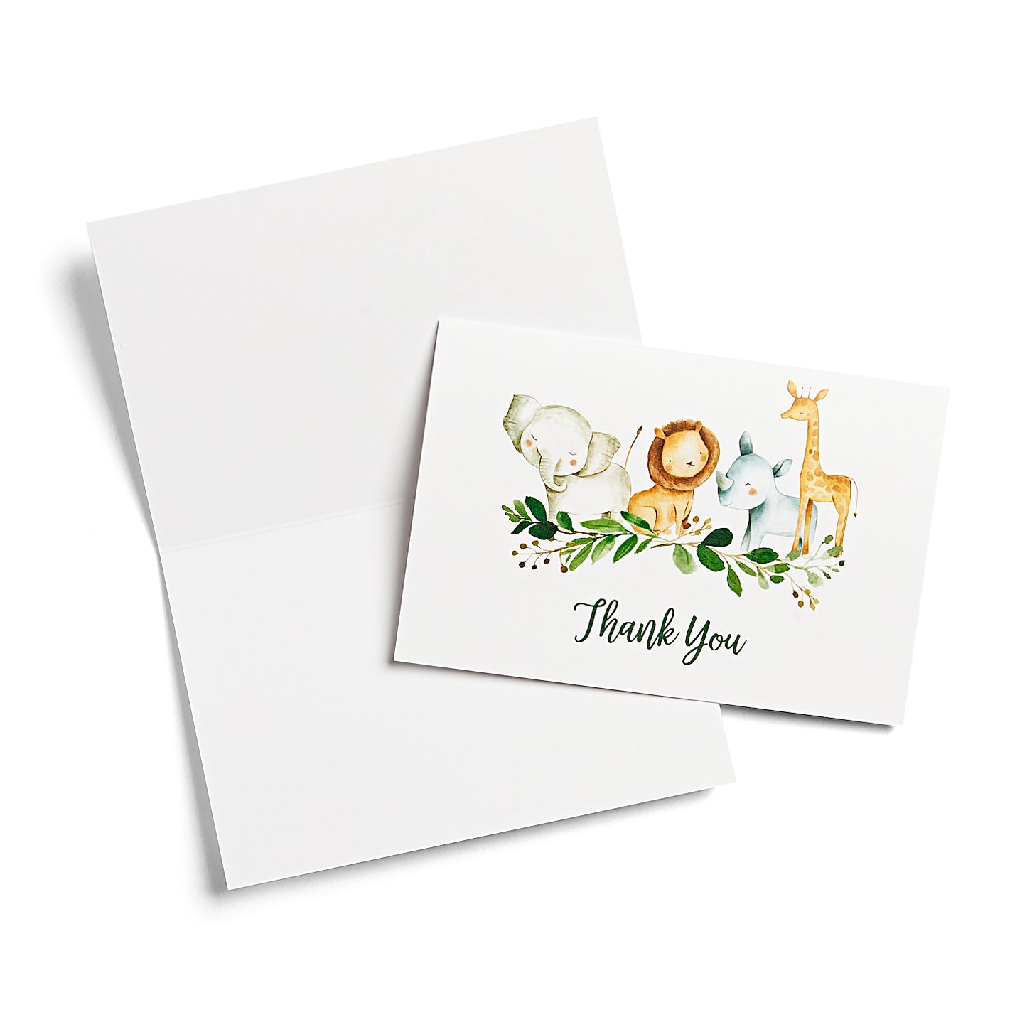 25 Safari Thank You Cards With Envelopes (Thick Card Stock) Baby Shower, Jungle Greenery Large Size 4x6 Zoo Animal Giraffe Lion Elephant Gratitude For Party, Girl Boy Children Birthday Stationery