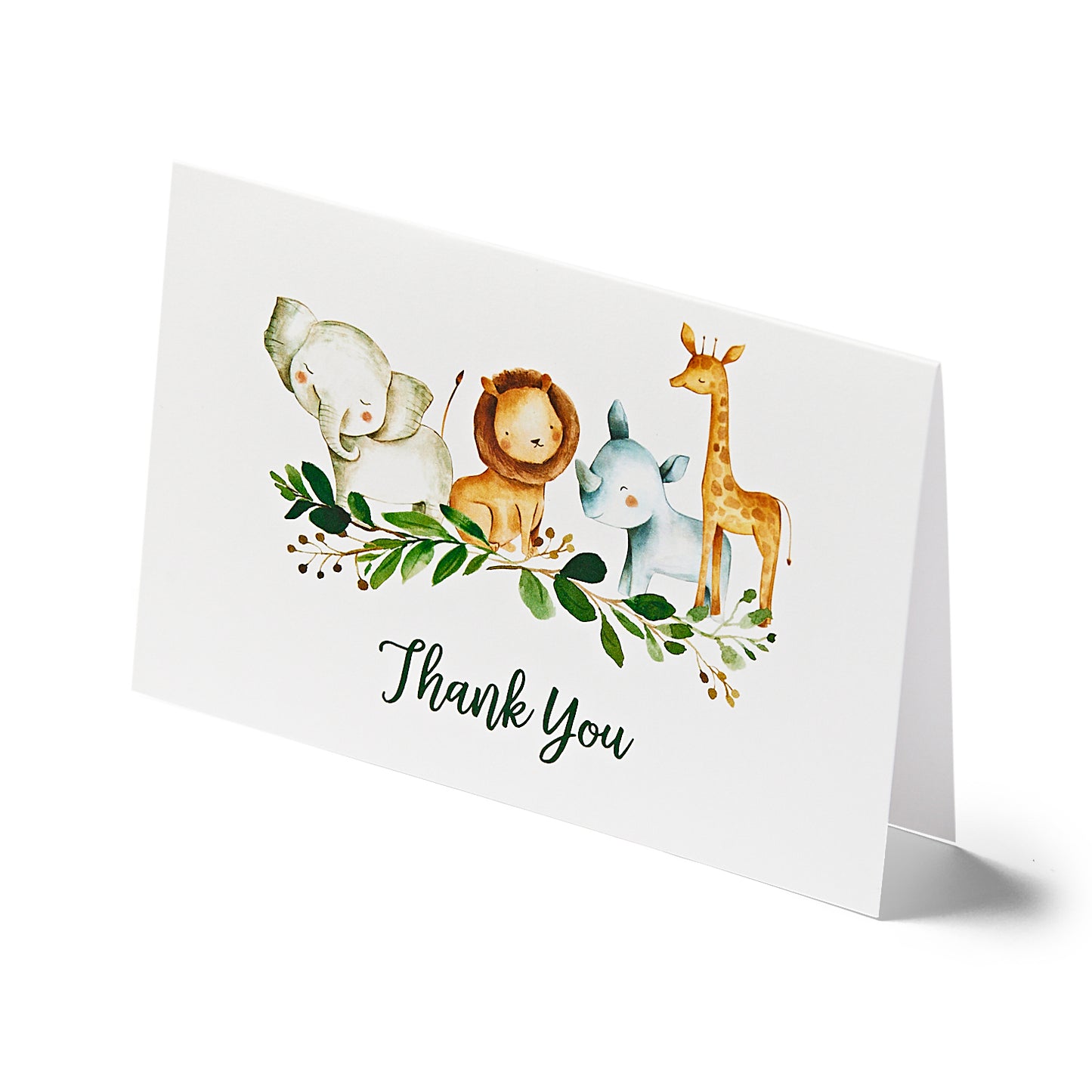 25 Safari Thank You Cards With Envelopes (Thick Card Stock) Baby Shower, Jungle Greenery Large Size 4x6 Zoo Animal Giraffe Lion Elephant Gratitude For Party, Girl Boy Children Birthday Stationery