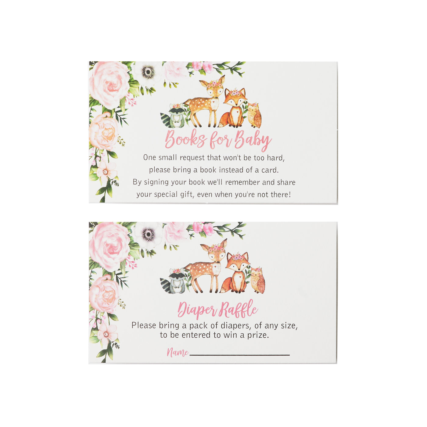 25 Girl Woodlands Floral Greenery Baby Shower Invitations (Large Size 5X7 inches), Diaper Raffle Tickets, Book Request Cards with Envelopes Woodland Creatures Invites Fox, Deer, Owl, Raccoon