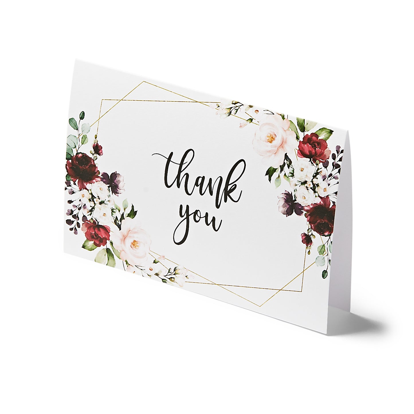 25 Burgundy Marsala Geometric Floral Thank You Cards, Perfect for Bridal Showers, Weddings, Baby Showers, any Occasion