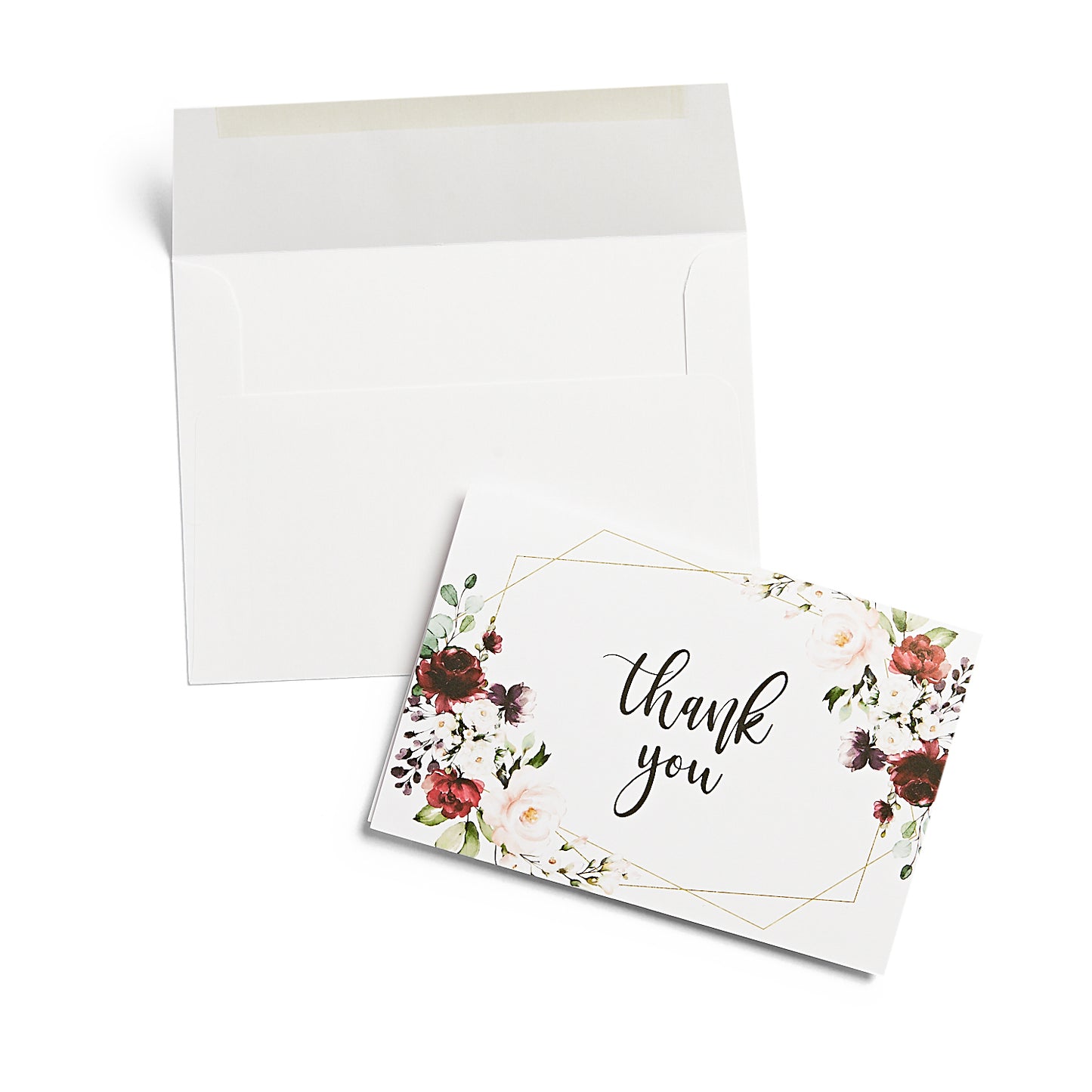 25 Burgundy Marsala Geometric Floral Thank You Cards, Perfect for Bridal Showers, Weddings, Baby Showers, any Occasion