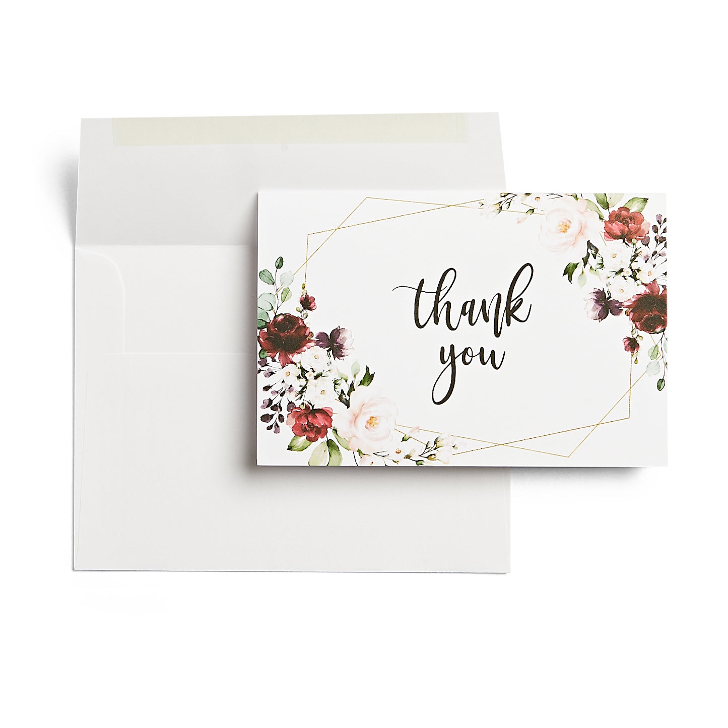 25 Burgundy Marsala Geometric Floral Thank You Cards, Perfect for Bridal Showers, Weddings, Baby Showers, any Occasion